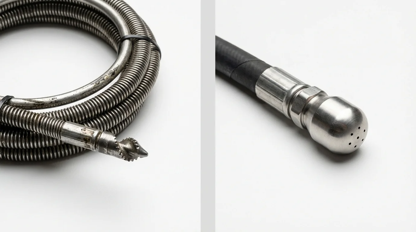 Drain snake cable and hydro jetting nozzle used for drain cleaning in Lake Arthur, LA