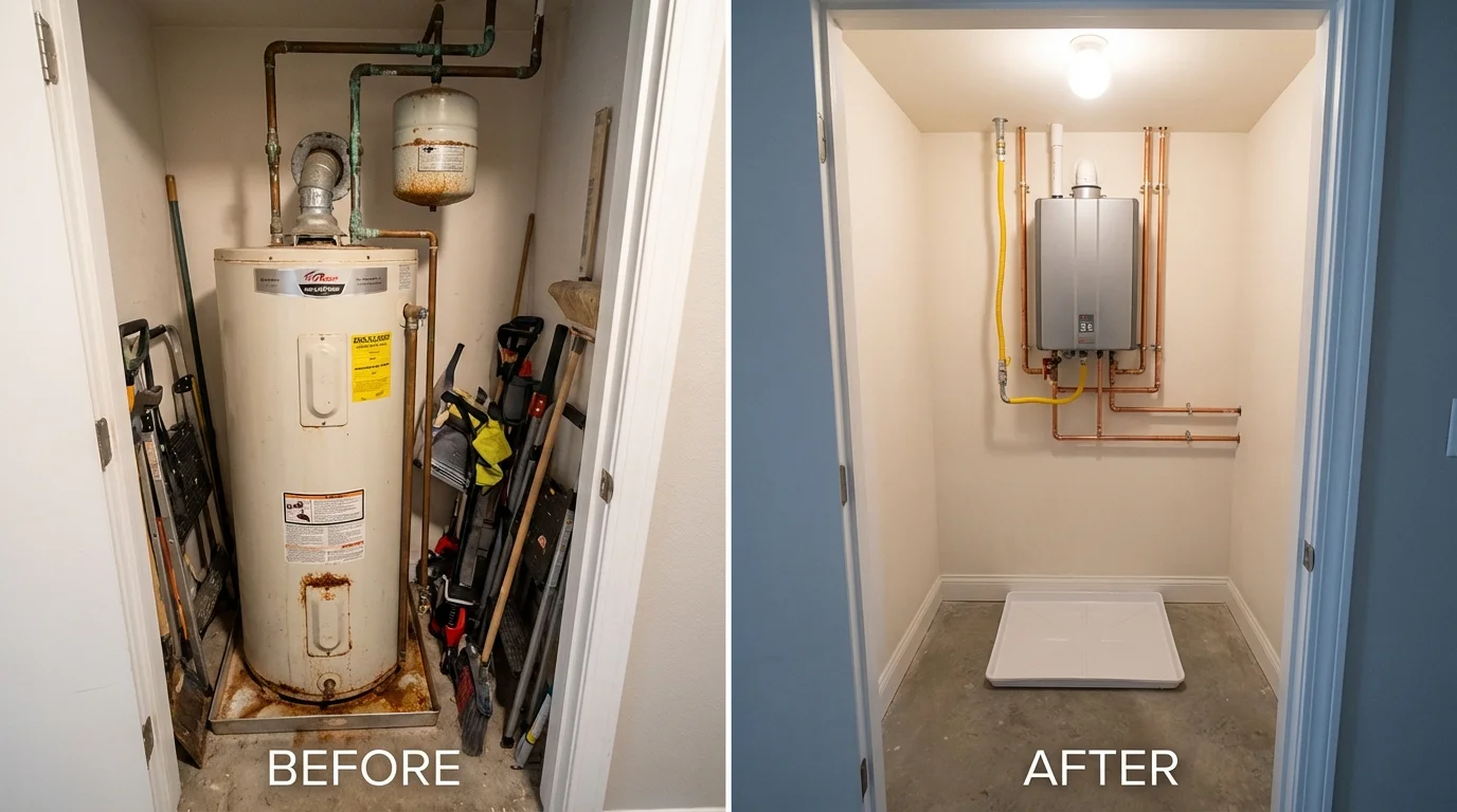 Tank water heater versus wall-mounted tankless unit comparison for Lake Arthur, LA homeowners