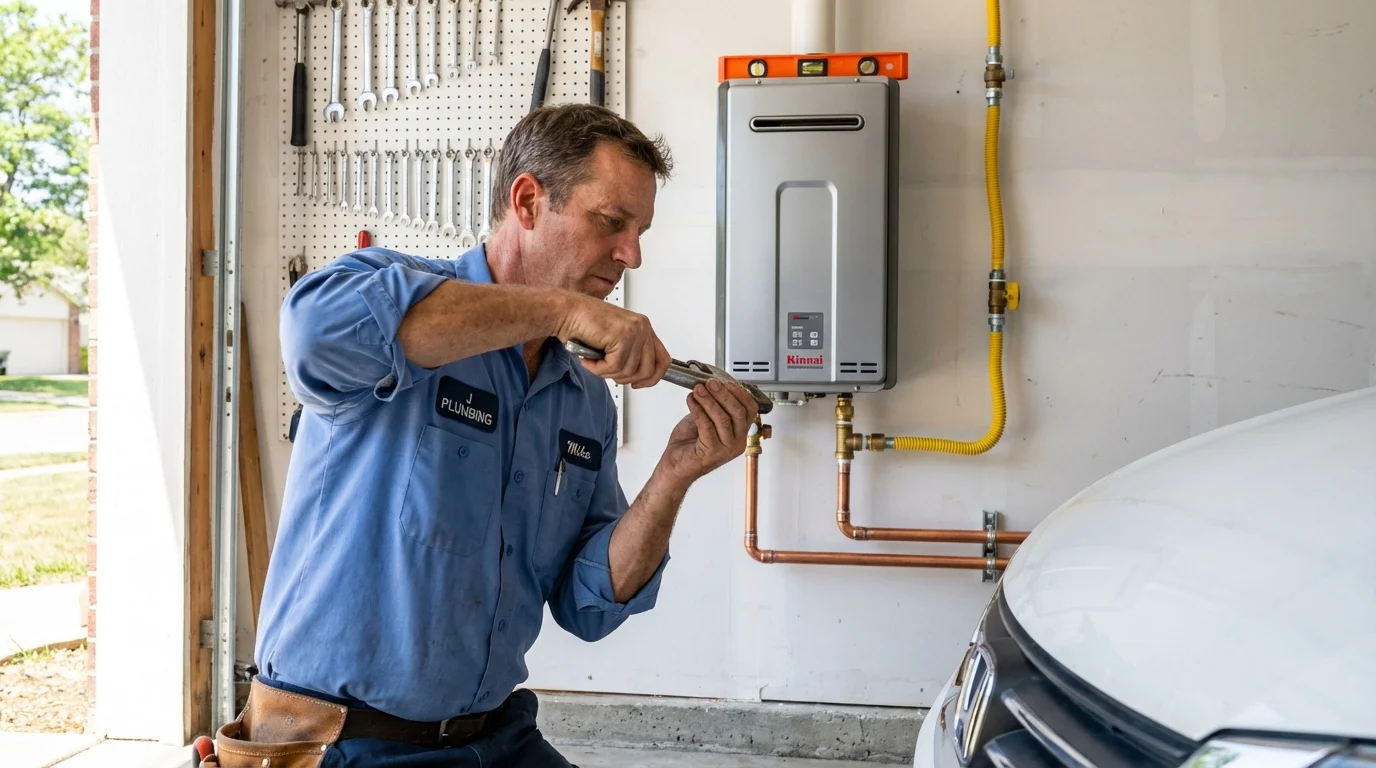 Tankless water heater installation by a Johns Plumbing LLC plumber in Lake Arthur