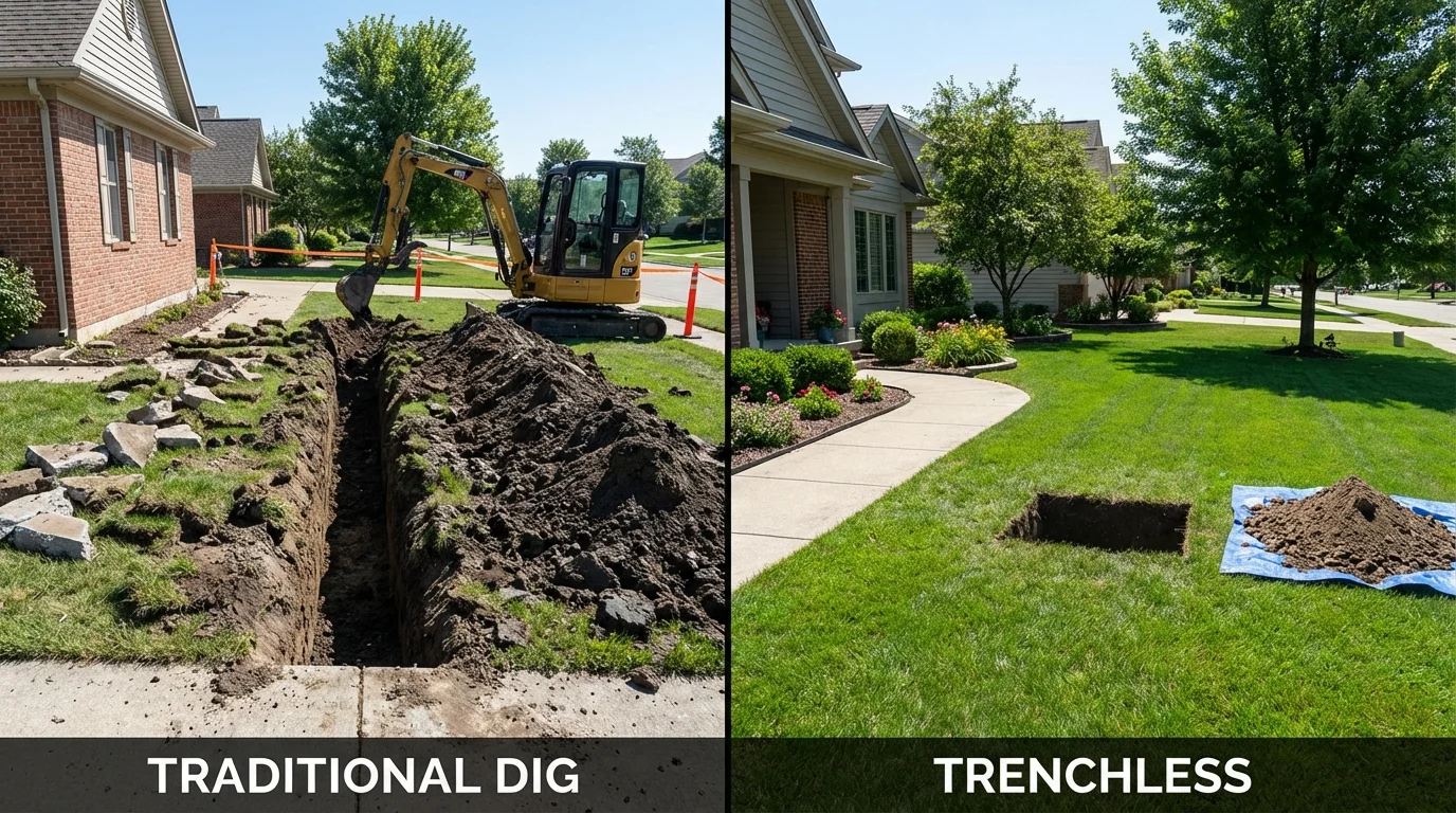 Trenchless sewer repair with minimal yard damage versus traditional excavation in Lake Arthur, LA